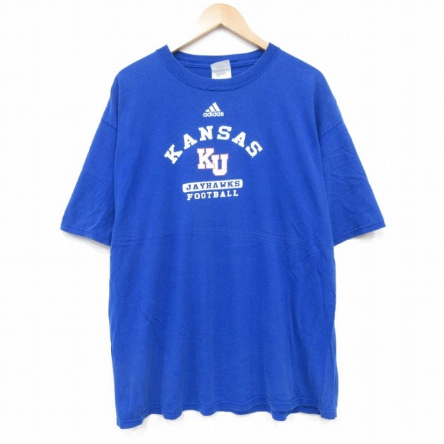 【50%OFF】アディダス 00s 半袖Tシャツ カンザスジェイホークス ブルー XL | 古着
