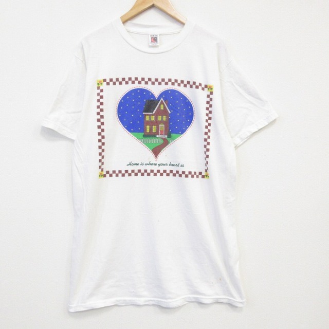 90s 半袖Tシャツ 家ハート ホワイト XL | 古着