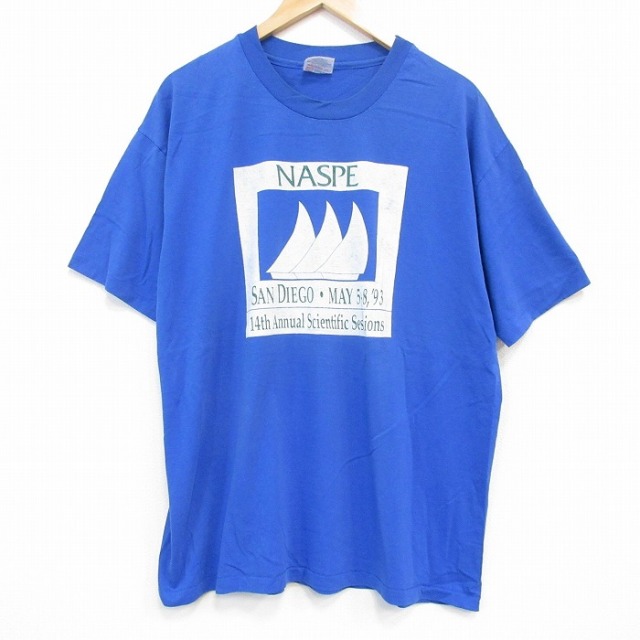 XL★古着 ヘインズ Hanes 半袖 ビンテージ Tシャツ メンズ 90年代 90s ヨット クルーネック USA製 青 ブルー 25sep02 中古