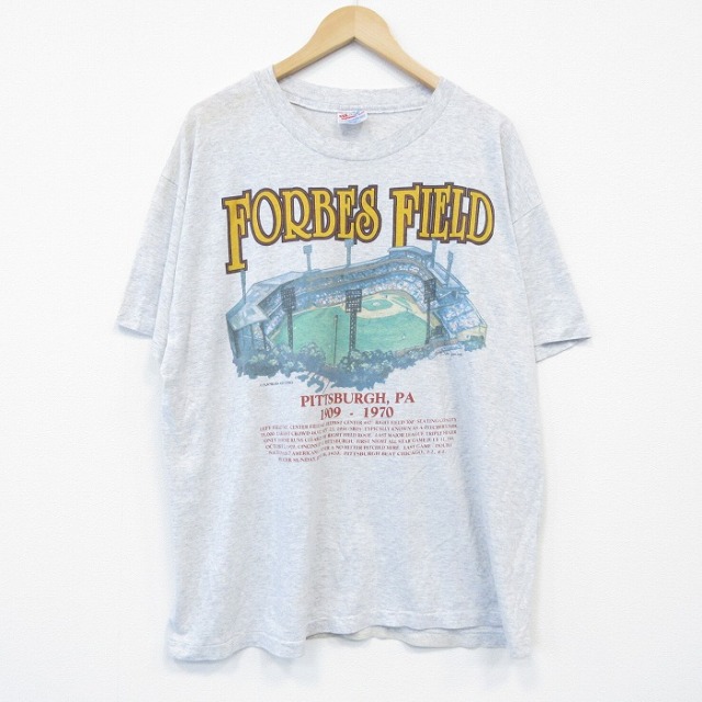 XL★古着 ヘインズ Hanes 半袖 ビンテージ Tシャツ メンズ 90年代 90s フォーブスフィールド 大きいサイズ クルーネック USA製 薄グレー 霜降り 25sep02 中古