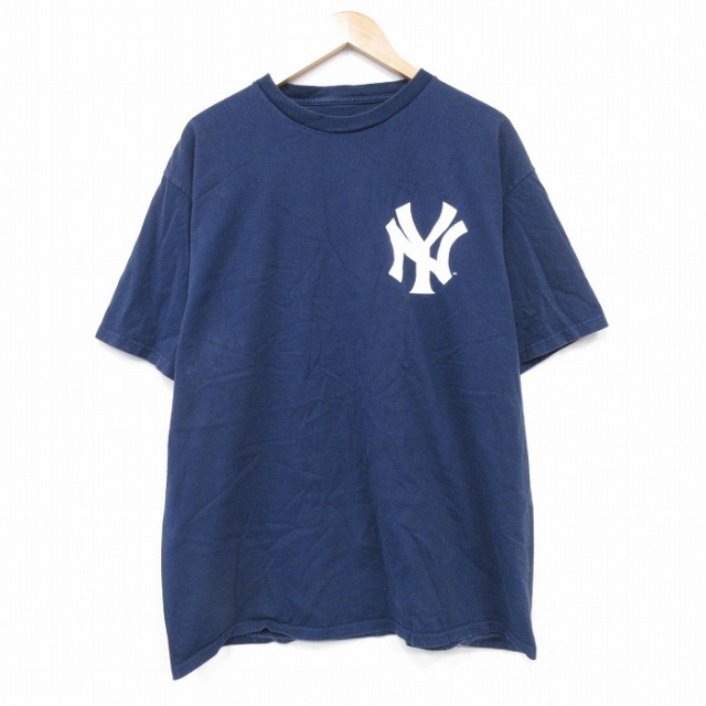 XL★古着 マジェスティック 半袖 ビンテージ Tシャツ メンズ MLB ニューヨークヤンキース デレクジータ 2 コットン クルーネック 紺 ネイビー 25sep05 中古