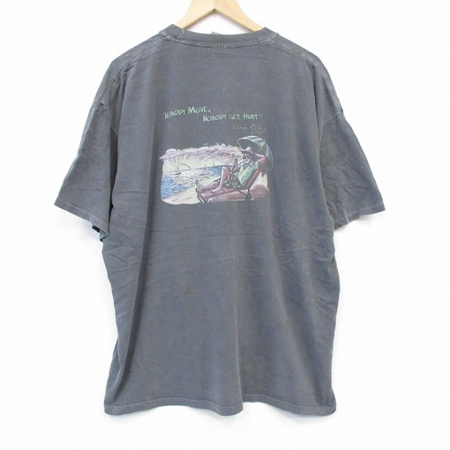 XL★古着 半袖 ビンテージ Tシャツ メンズ 00年代 00s ビーチ 大きいサイズ コットン クルーネック 濃グレー 25sep02 中古