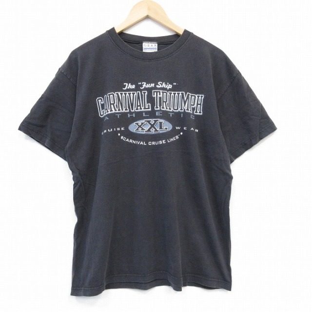 XL★古着 半袖 ビンテージ Tシャツ メンズ 90年代 90s カーニバルクルーズライン コットン クルーネック 黒 ブラック 25sep02 中古