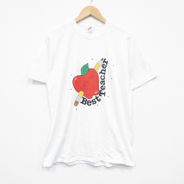 【20%OFF】L★古着 ジャージーズ 半袖 ビンテージ Tシャツ メンズ 90年代 90s リンゴ クルーネック USA製 白 ホワイト 25sep02 中古