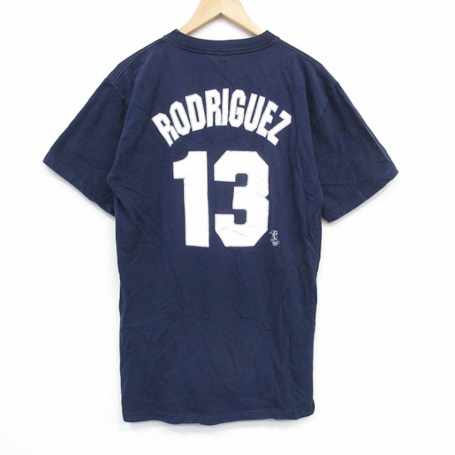 L★古着 マジェスティック 半袖 ビンテージ Tシャツ メンズ 00年代 00s MLB ニューヨークヤンキース アレックスロドリゲス 13 コットン クルーネック 紺 ネイビー メジャーリーグ ベースボール 野球 25sep03 中古