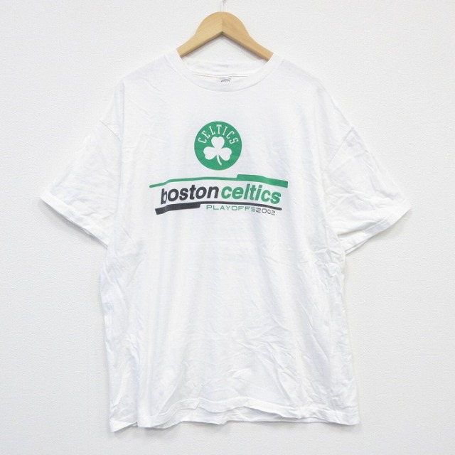 XL★古着 半袖 ビンテージ Tシャツ メンズ 00年代 00s NBA ボストンセルティックス 大きいサイズ コットン クルーネック 白 ホワイト バスケットボール 25sep03 中古