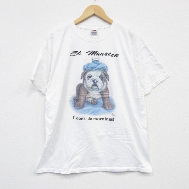【20%OFF】XL★古着 フルーツオブザルーム 半袖 ビンテージ Tシャツ メンズ 00年代 00s ブルドッグ コットン クルーネック 白 ホワイト 25sep03 中古