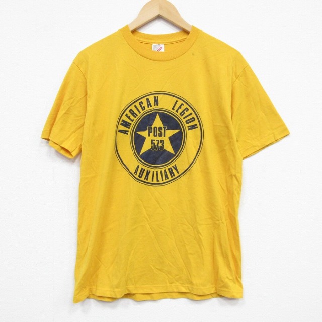 L★古着 ジャージーズ 半袖 ビンテージ Tシャツ メンズ 90年代 90s POST クルーネック USA製 濃黄 イエロー 25sep03 中古