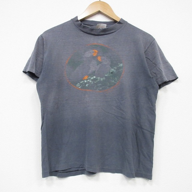 M★古着 ヘインズ Hanes 半袖 ビンテージ Tシャツ メンズ 80年代 80s 鳥 ボロ コットン クルーネック USA製 濃グレー 【spe】 25sep04 中古