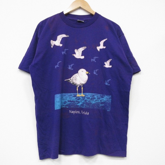 【20%OFF】XL★古着 半袖 ビンテージ Tシャツ メンズ 90年代 90s 鳥 クルーネック USA製 紫 パープル 25sep04 中古