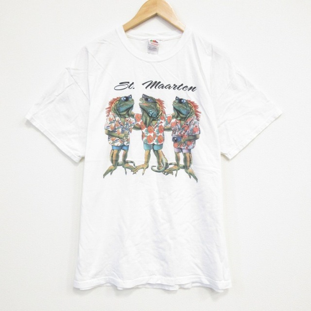 XL★古着 フルーツオブザルーム 半袖 ビンテージ Tシャツ メンズ 00年代 00s イグアナ コットン クルーネック 白 ホワイト 25sep04 中古