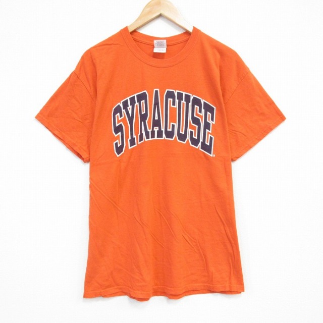 【20%OFF】L★古着 半袖 ビンテージ Tシャツ メンズ 00年代 00s シラキュース コットン クルーネック オレンジ 25sep04 中古