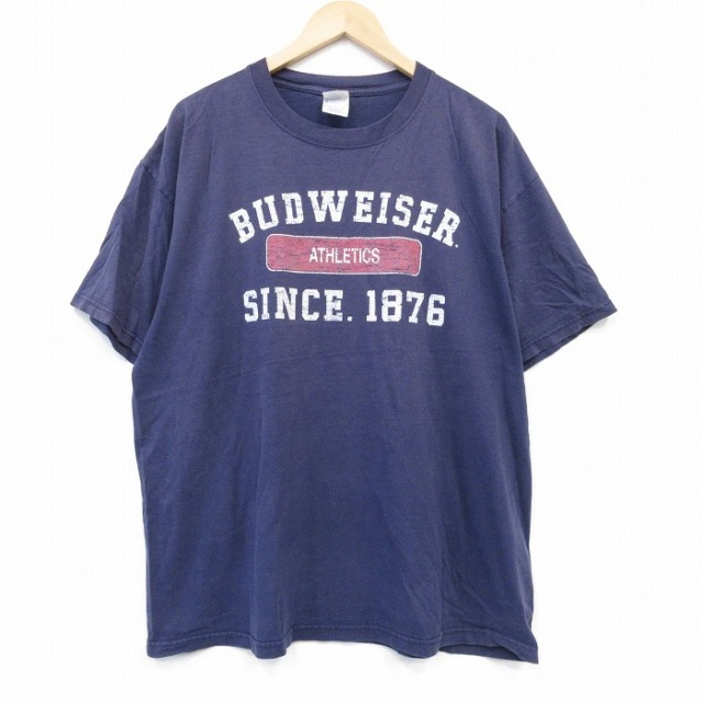 XL★古着 半袖 ビンテージ Tシャツ メンズ 00年代 00s バドワイザー 大きいサイズ コットン クルーネック 紺 ネイビー 25sep06 中古