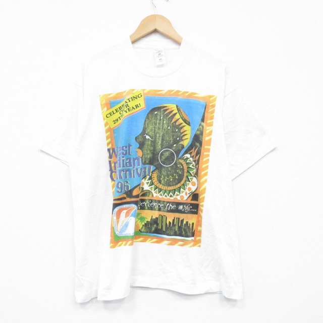 XL★古着 半袖 ビンテージ Tシャツ メンズ 90年代 90s ウエストインディアンカーニバル クルーネック 白 ホワイト 25sep06 中古