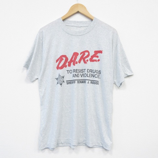 【20%OFF】L★古着 半袖 ビンテージ Tシャツ メンズ 90年代 90s DARE クルーネック 薄グレー 霜降り 25sep06 中古
