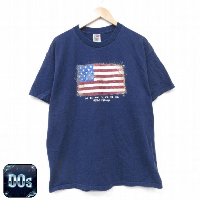 フルーツオブザルーム 00s 半袖Tシャツ 星条旗 ネイビー XL | 古着