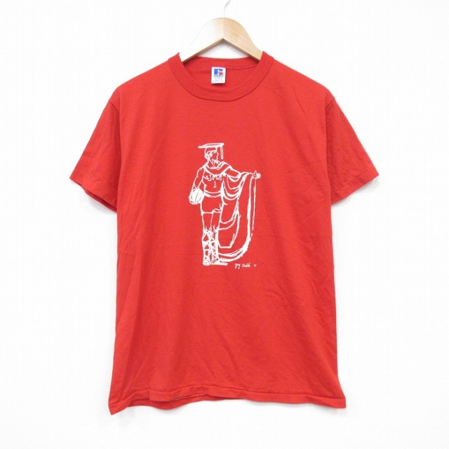 M★古着 ラッセル 半袖 ビンテージ Tシャツ メンズ 80年代 80s クルーネック USA製 赤 レッド 25sep06 中古