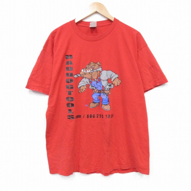 【20%OFF】XL★古着 フルーツオブザルーム 半袖 ビンテージ Tシャツ メンズ 00年代 00s ブルドッグ コットン クルーネック 赤 レッド 25sep06 中古