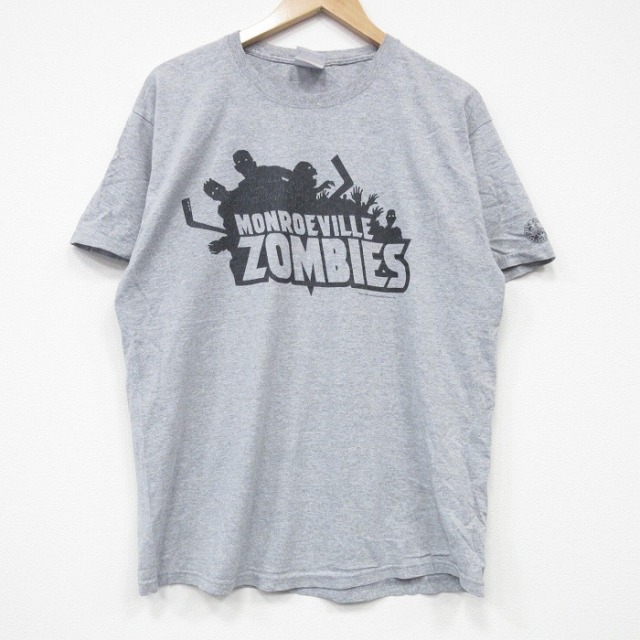 L★古着 ヘインズ Hanes 半袖 ビンテージ Tシャツ メンズ 00年代 00s ゾンビ クルーネック グレー 霜降り 25sep08 中古