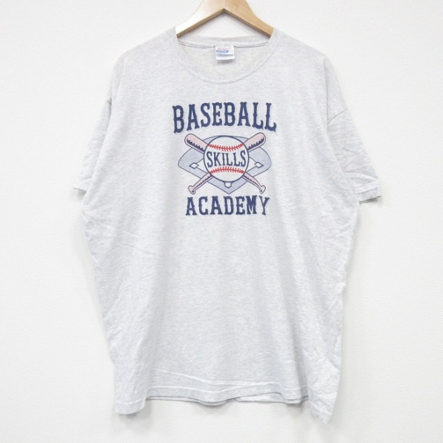 XL★古着 ヘインズ Hanes 半袖 ビンテージ Tシャツ メンズ 00年代 00s ベースボール 大きいサイズ クルーネック 薄グレー 霜降り 25sep08 中古