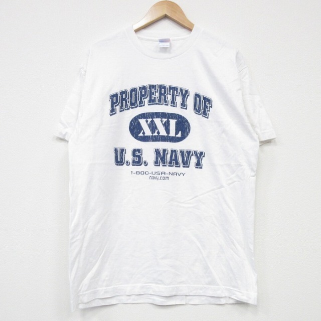 L★古着 半袖 ビンテージ Tシャツ メンズ 00年代 00s ミリタリー USネイビー コットン クルーネック USA製 白 ホワイト 25sep08 中古