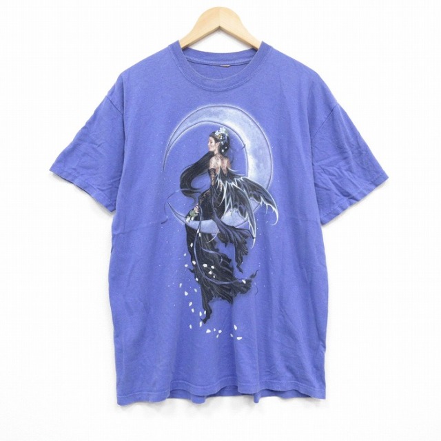 XL★古着 半袖 ビンテージ Tシャツ メンズ 00年代 00s 月 クルーネック 紫 パープル 25sep09 中古