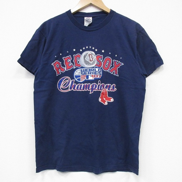 M★古着 半袖 ビンテージ Tシャツ メンズ 00年代 00s MLB ボストンレッドソックス コットン クルーネック 紺 ネイビー メジャーリーグ ベースボール 野球 25sep09 中古