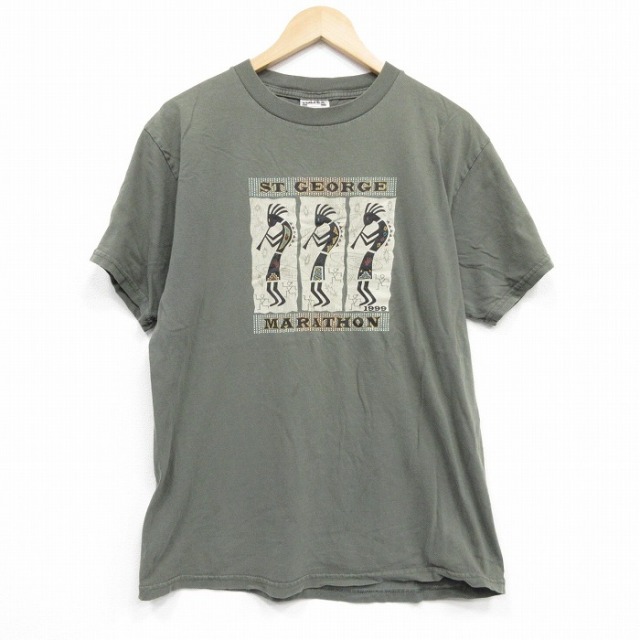 L★古着 TULTEX 半袖 ビンテージ Tシャツ メンズ 90年代 90s ココペリ ホピ族 コットン クルーネック 薄緑 グリーン 【spe】 25sep09 中古