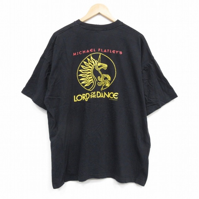 XL★古着 半袖 ビンテージ Tシャツ メンズ 90年代 90s ロードオブザダンス 大きいサイズ コットン クルーネック 黒 ブラック 【spe】 25sep09 中古