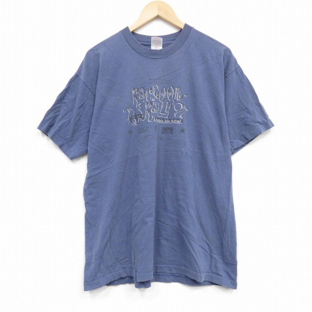 【20%OFF】XL★古着 フルーツオブザルーム 半袖 ビンテージ Tシャツ メンズ 00年代 00s ラリー 企業広告 コットン クルーネック 薄紺 ネイビー 25sep09 中古