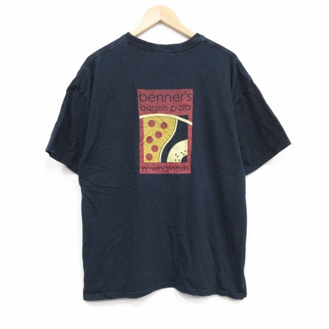 XL★古着 半袖 ビンテージ Tシャツ メンズ 00年代 00s ピザ 大きいサイズ コットン クルーネック 黒 ブラック 25sep09 中古