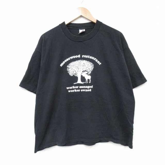 XL★古着 フルーツオブザルーム 半袖 ビンテージ Tシャツ メンズ 90年代 90s シカ 大きいサイズ コットン クルーネック USA製 黒 ブラック 25sep10 中古