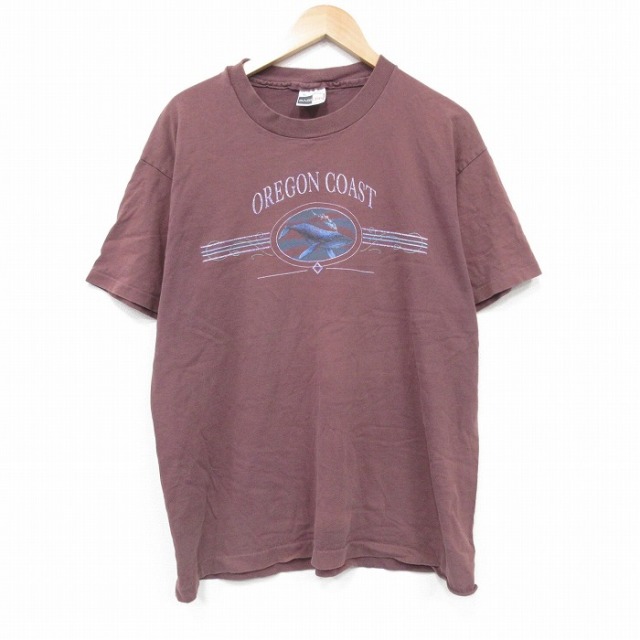 【20%OFF】XL★古着 半袖 ビンテージ Tシャツ メンズ 90年代 90s クジラ コットン クルーネック USA製 エンジ 25sep10 中古