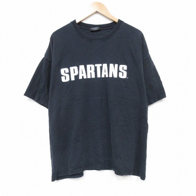 XL★古着 STEVE&BARRYS 半袖 ビンテージ Tシャツ メンズ 00年代 00s スパルタンズ 大きいサイズ コットン クルーネック 黒 ブラック 25sep10 中古