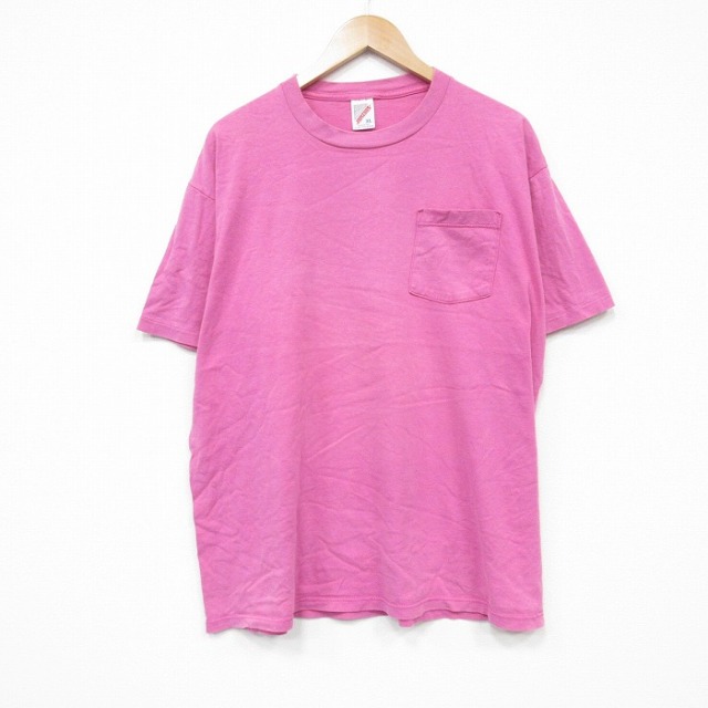 XL★古着 ジャージーズ 半袖 ビンテージ Tシャツ メンズ 90年代 90s 無地 胸ポケット付き コットン クルーネック USA製 ピンク 25sep10 中古