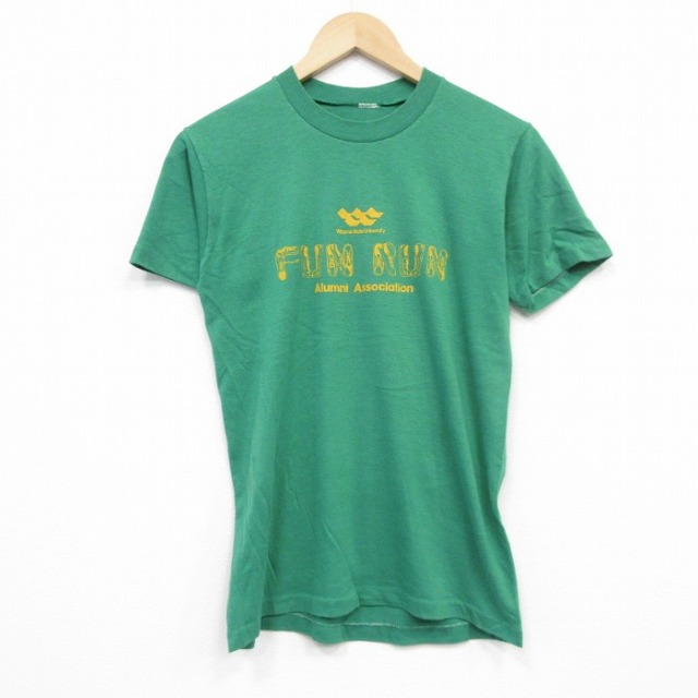 【20%OFF】S★古着 半袖 ビンテージ Tシャツ メンズ 80年代 80s FUN クルーネック 緑 グリーン 25sep10 中古