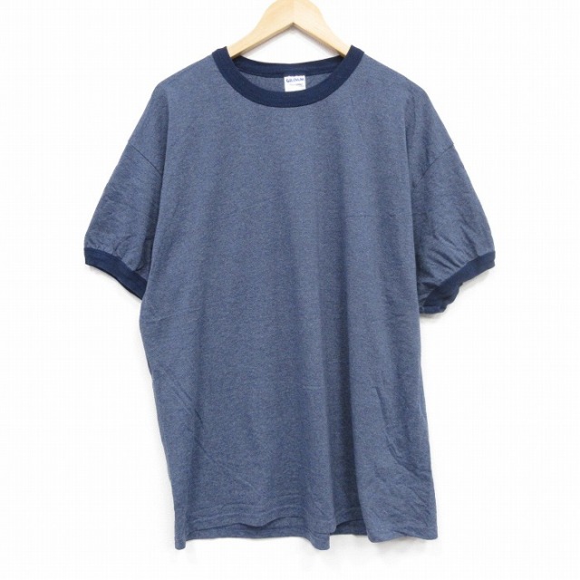XL★古着 半袖 ビンテージ Tシャツ メンズ 00年代 00s 無地 大きいサイズ クルーネック 薄紺 ネイビー 霜降り リンガー 25sep10 中古