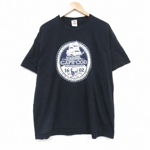 XL★古着 フルーツオブザルーム 半袖 ビンテージ Tシャツ メンズ 00年代 00s スカル 大きいサイズ コットン クルーネック 黒 ブラック 25sep10 中古