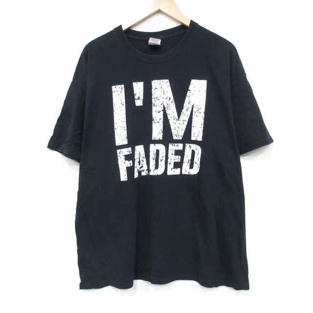 XL★古着 半袖 ビンテージ Tシャツ メンズ 00年代 00s FADED コットン クルーネック 黒 ブラック 25sep10 中古