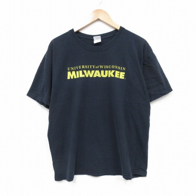 L★古着 半袖 ビンテージ Tシャツ メンズ 00年代 00s ミリウォーキー コットン クルーネック 黒 ブラック 25sep10 中古