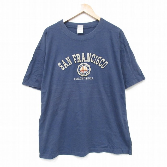 XL★古着 半袖 ビンテージ Tシャツ メンズ 00年代 00sサンフランシスコ 大きいサイズ コットン クルーネック 薄紺 ネイビー 25sep10 中古