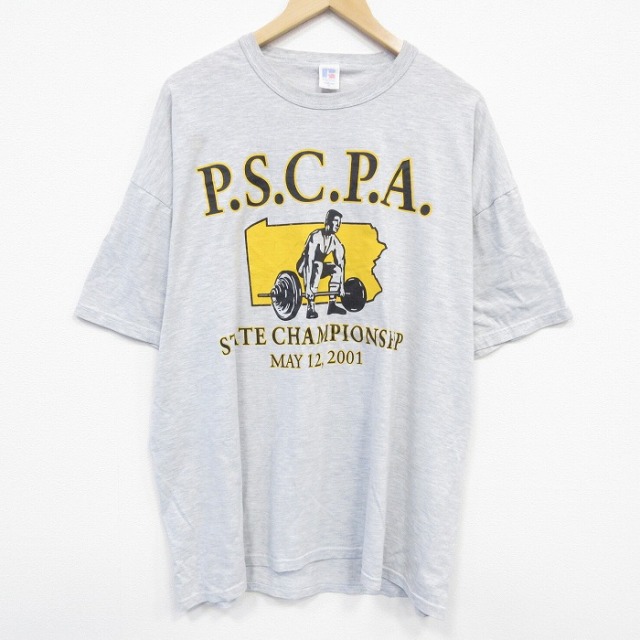 ラッセル 00s 半袖Tシャツ 重量挙げ グレー XL | 古着