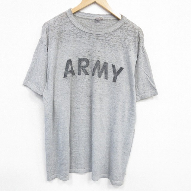 XL★古着 半袖 ビンテージ Tシャツ メンズ 90年代 90s ミリタリー アーミー ARMY ボロ 大きいサイズ クルーネック USA製 グレー 霜降り 【spe】 25sep11 中古