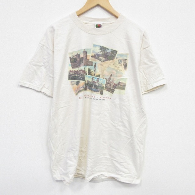 XL★古着 フルーツオブザルーム 半袖 ビンテージ Tシャツ メンズ 00年代 00s フロリダ 大きいサイズ コットン クルーネック 薄ベージュ カーキ 25sep11 中古