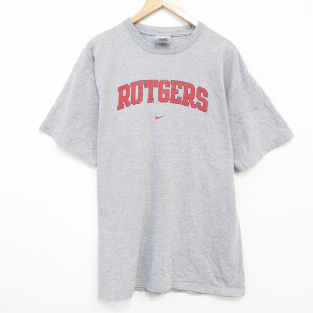 XL★古着 ナイキ NIKE 半袖 ビンテージ Tシャツ メンズ 00年代 00s ラトガーズ 大きいサイズ クルーネック グレー 霜降り 25sep11 中古