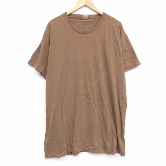 XL★古着 ジョッキー 半袖 ビンテージ Tシャツ メンズ 80年代 80s 無地 大きいサイズ ロング丈 コットン クルーネック USA製 茶 ブラウン 【spe】 25sep12 中古