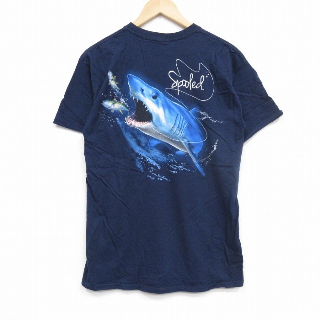 M★古着 半袖 ビンテージ Tシャツ メンズ 00年代 00s サメ コットン クルーネック 紺 ネイビー 25sep12 中古