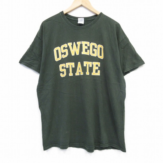 XL★古着 半袖 ビンテージ Tシャツ メンズ 00年代 00s OSWEGO コットン クルーネック 濃緑 グリーン 25sep12 中古
