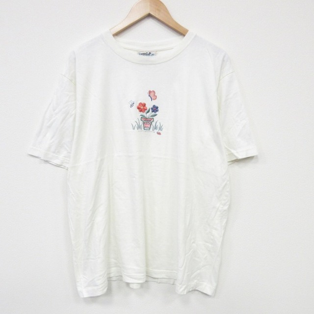 XL★古着 NORTHERN REFLECTIONS 半袖 ビンテージ Tシャツ メンズ 00年代 00s 花 刺繍 大きいサイズ コットン クルーネック カナダ製 白 ホワイト 25sep12 中古