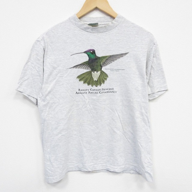 【20%OFF】L★古着 半袖 ビンテージ Tシャツ メンズ 90年代 90s 鳥 コットン クルーネック USA製 薄グレー 霜降り 25sep13 中古